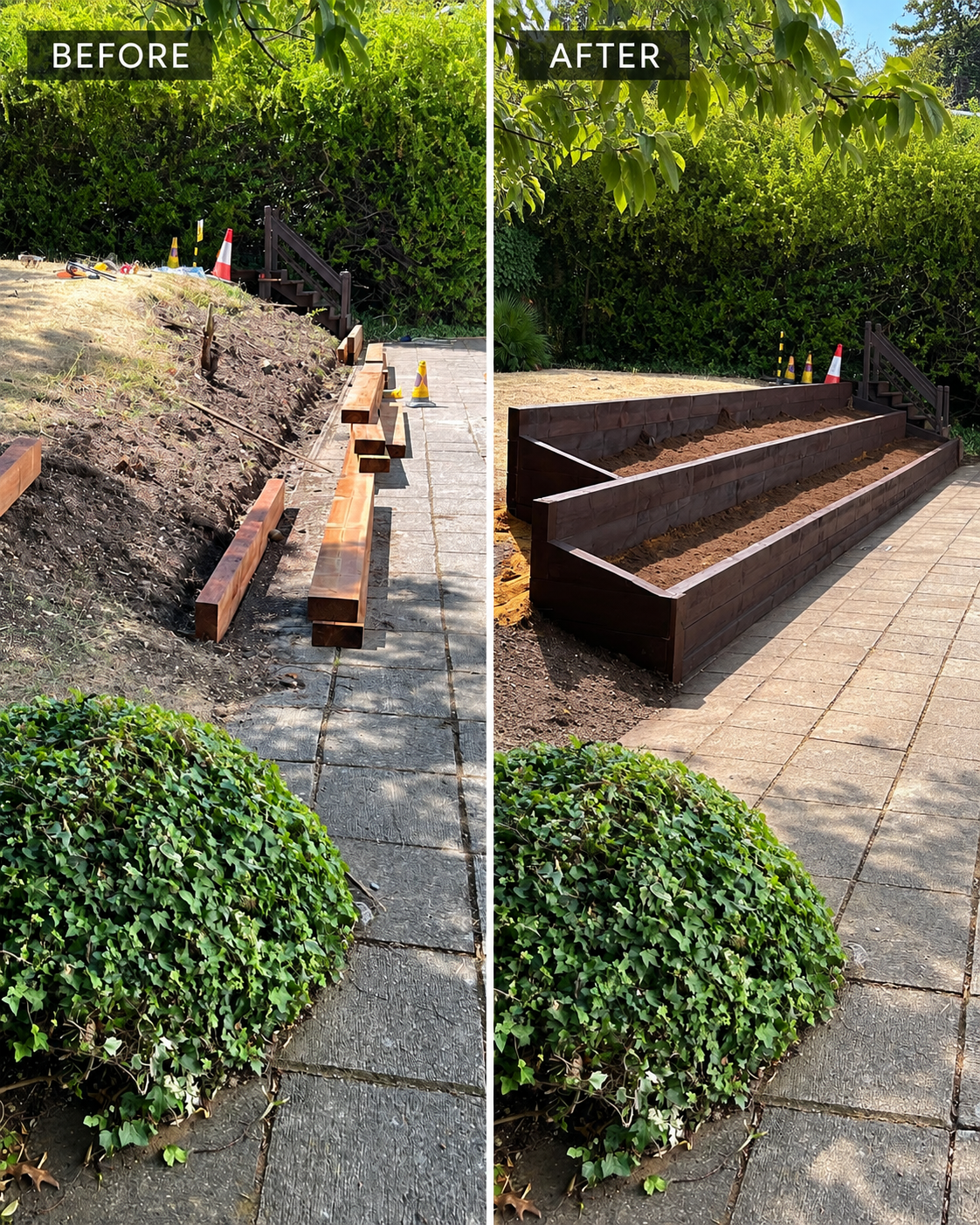 Raised garden bed construction before and after — West London