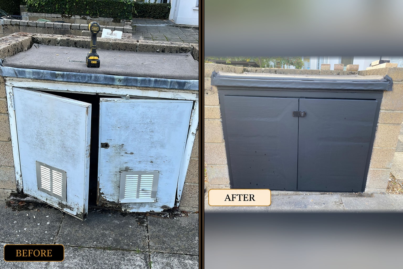Weathered utility boxes renovation before after — West London