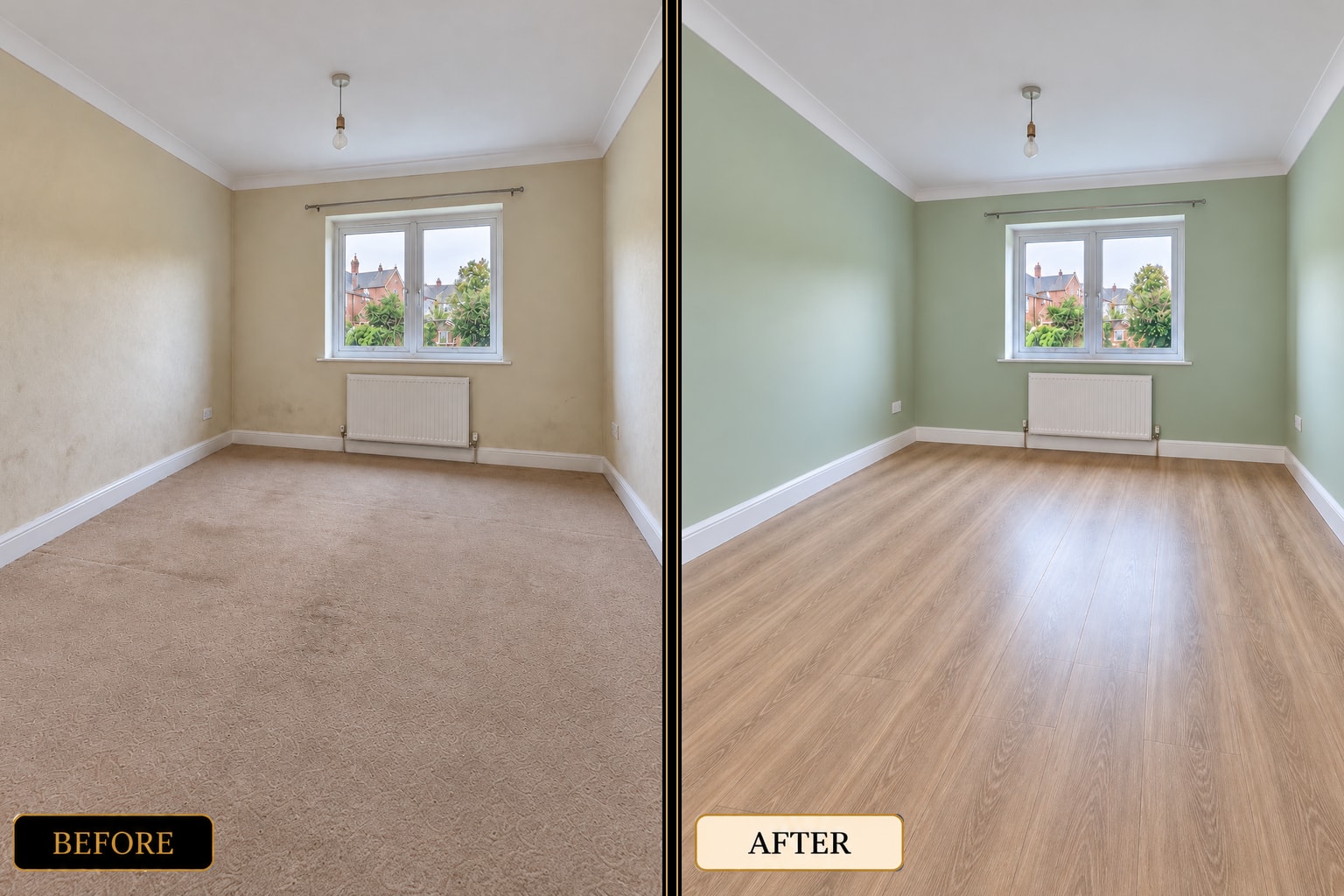 Carpet to laminate flooring transformation before and after — West London