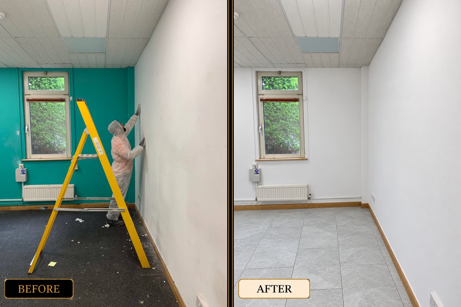 Wall repair and painting before and after — West London