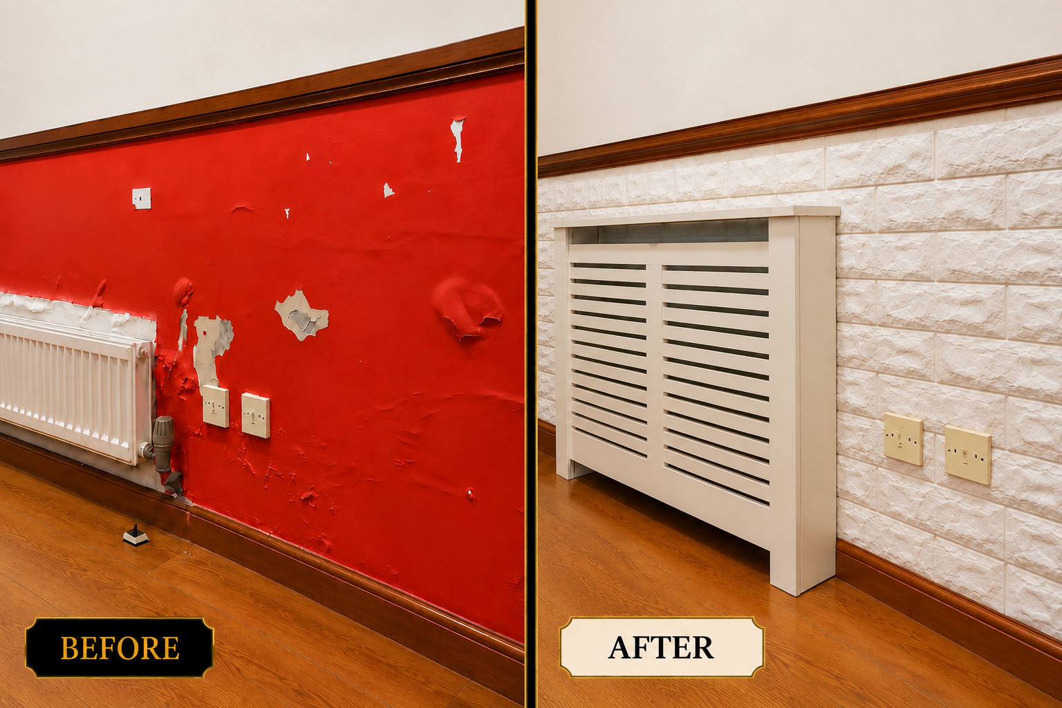 Wall repair and redecoration before and after — West London
