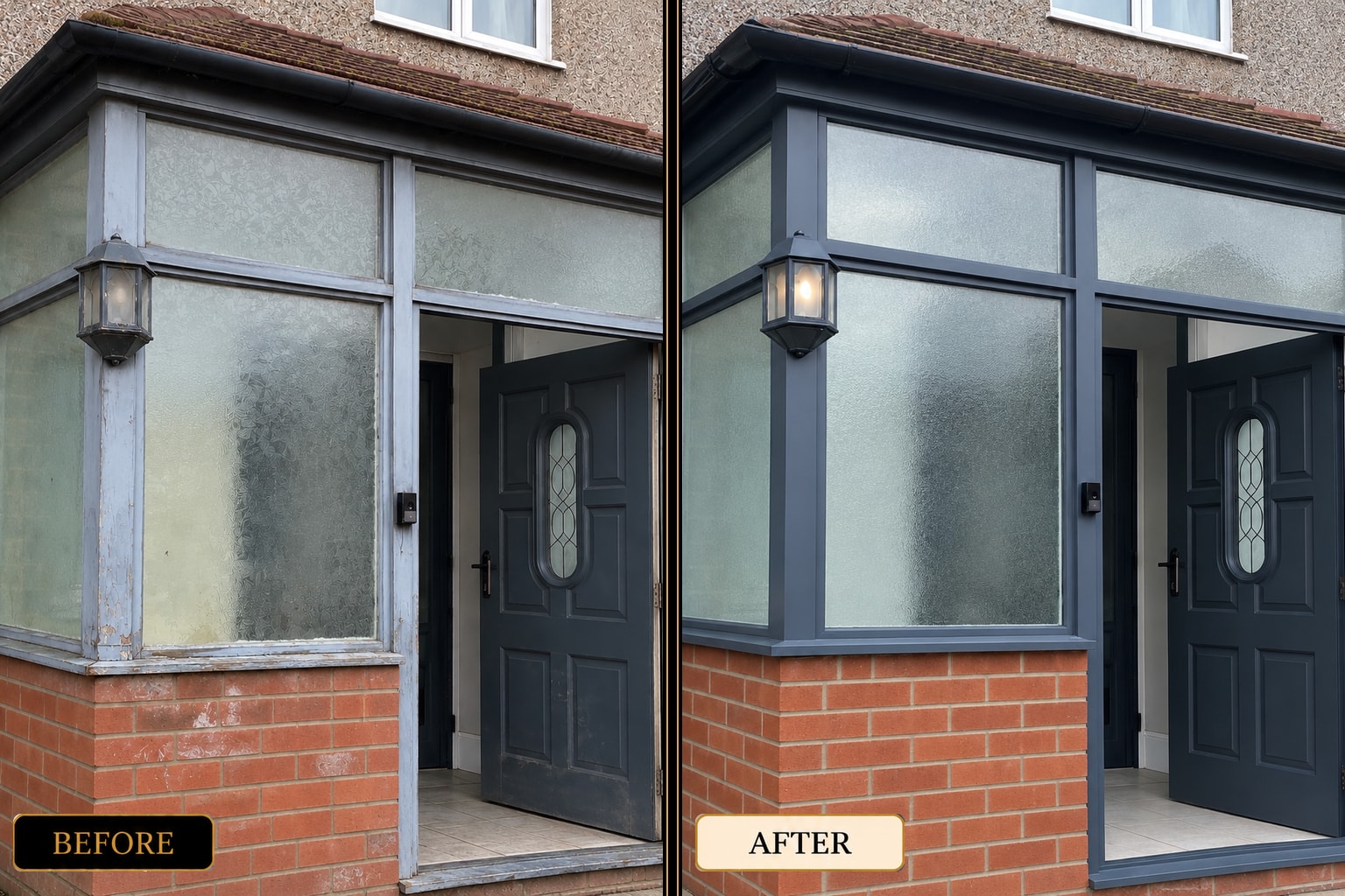 Window frame painting and renovation before and after — West London
