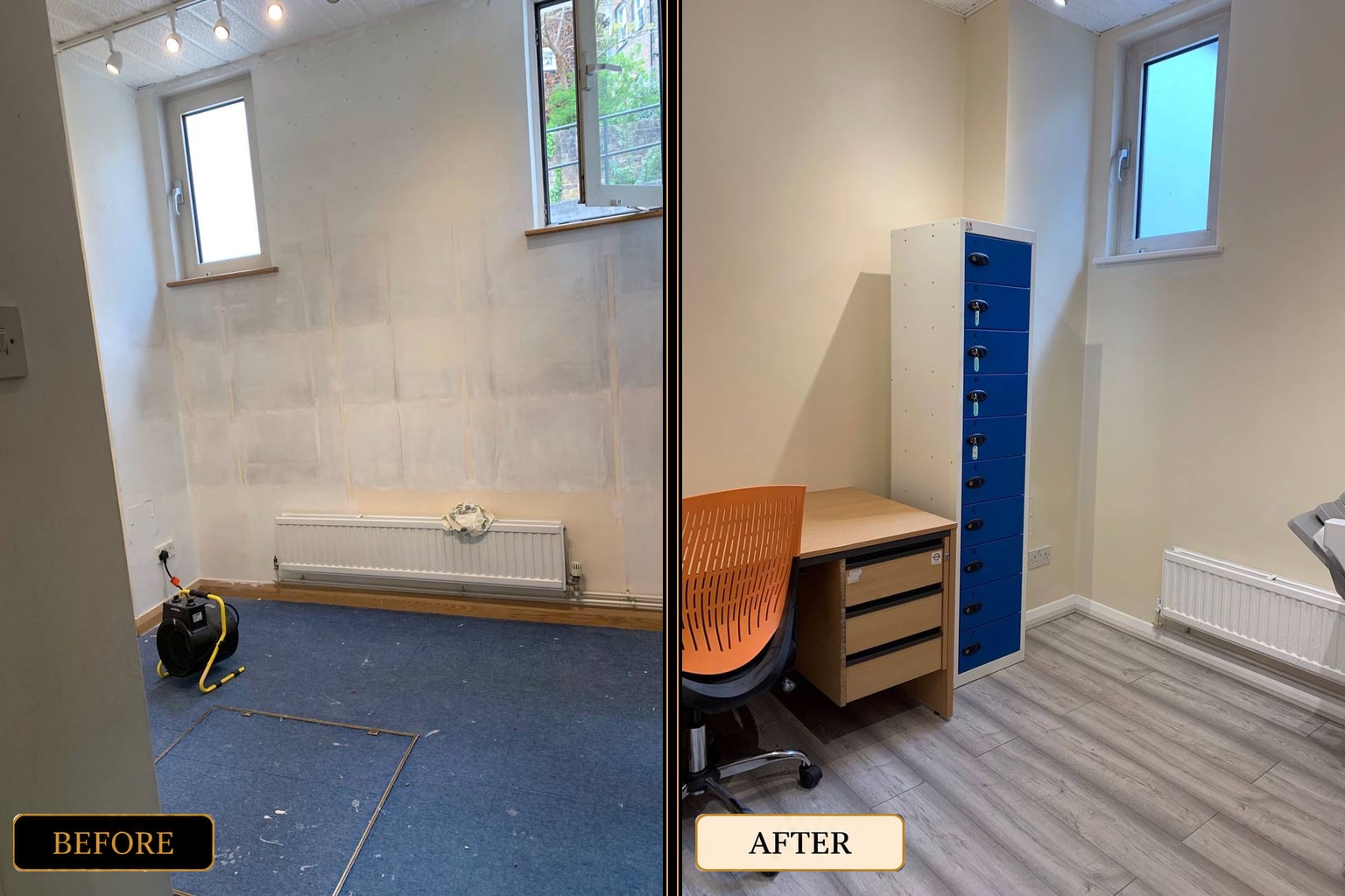 Commercial room renovation and redecoration before and after — West London