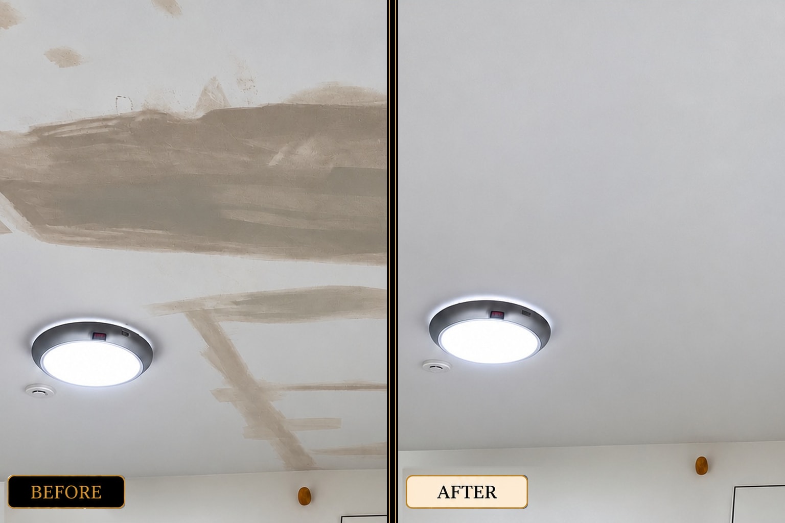 Ceiling repair and painting before and after — West London