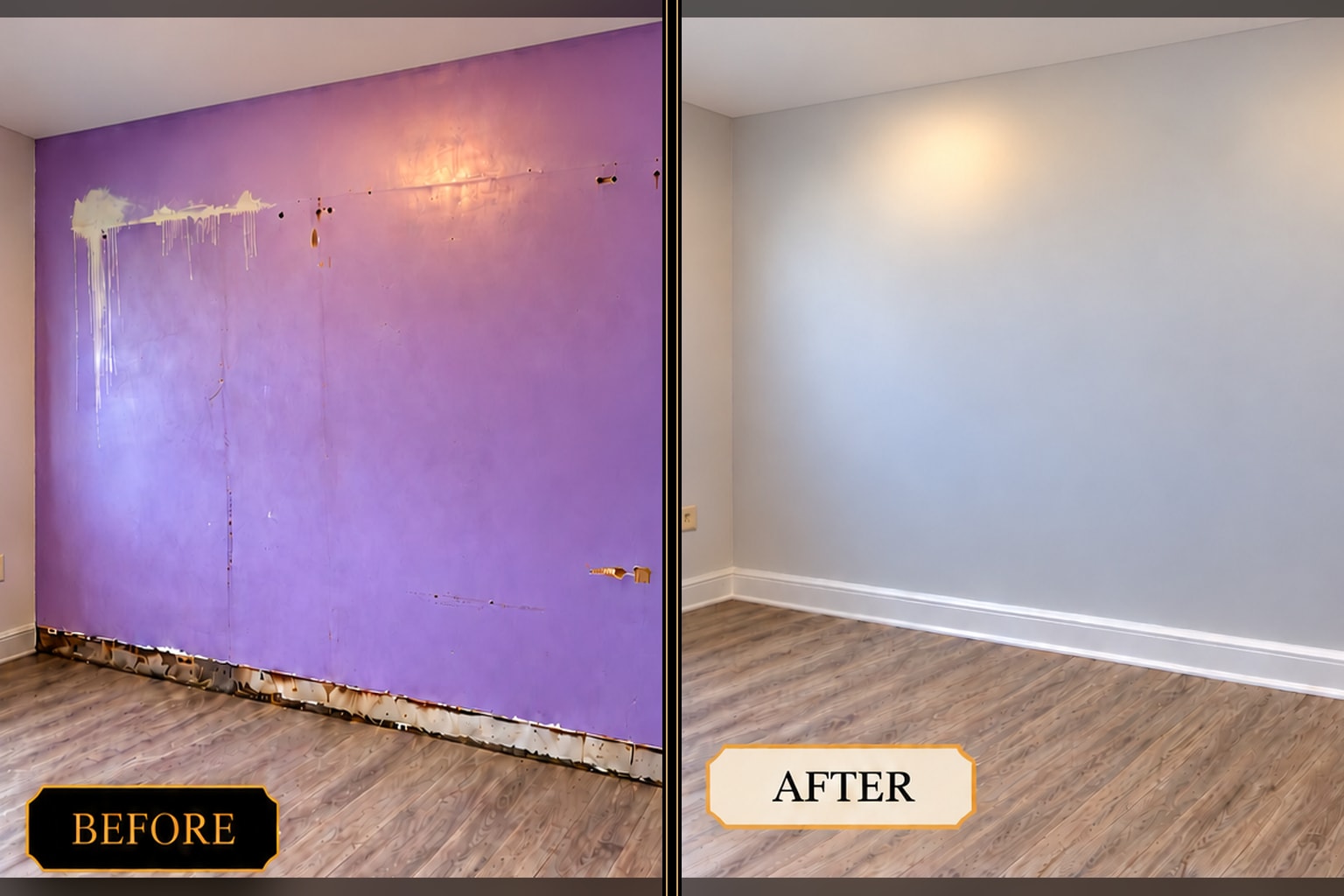 Freshly painted room with doorway to tiled bathroom — West London