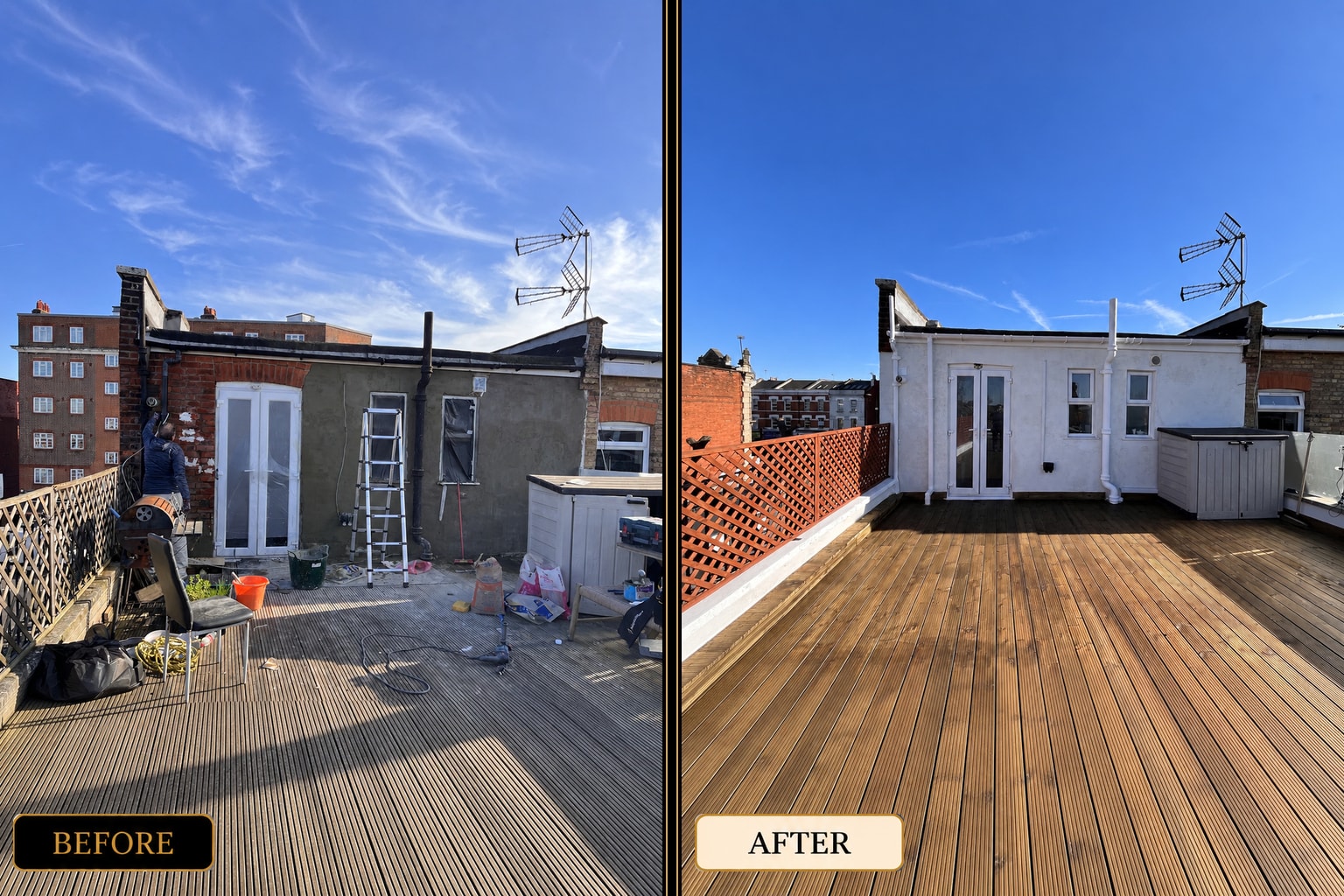 Rooftop renovation before and after comparison — West London