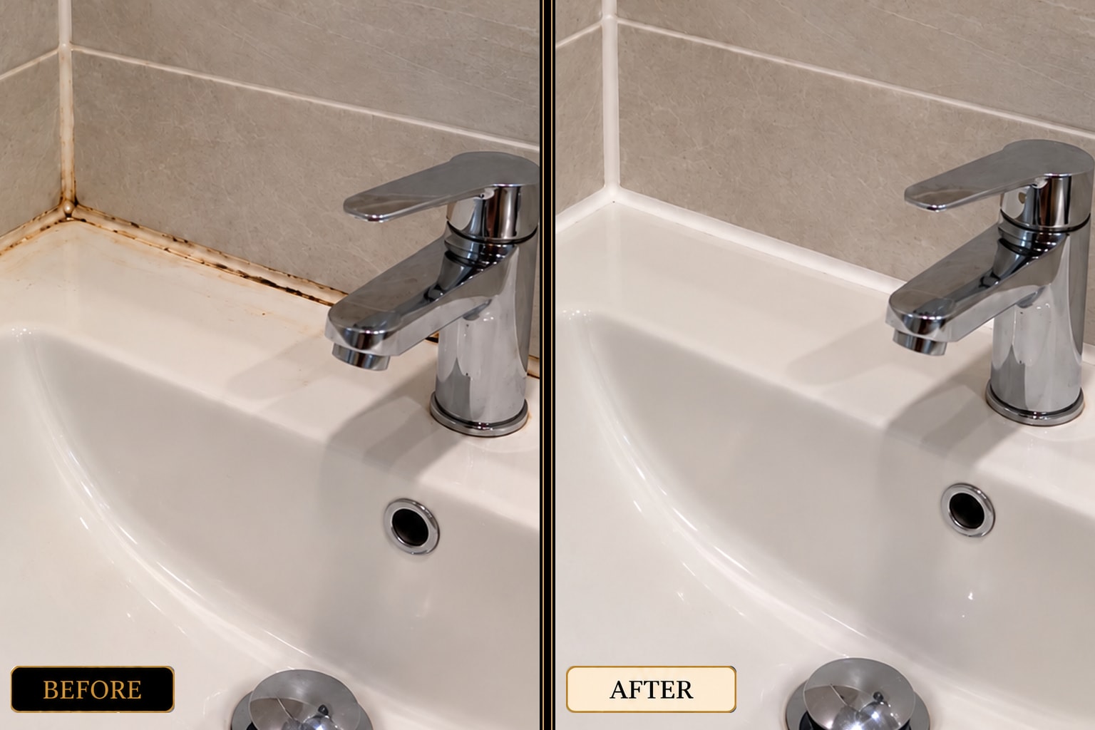Bathroom sealant replacement before and after — West London