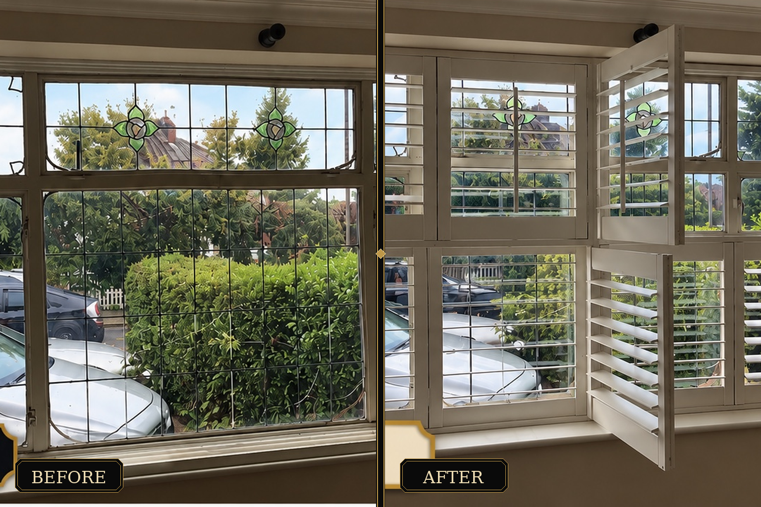 Plantation shutter installation before and after — West London