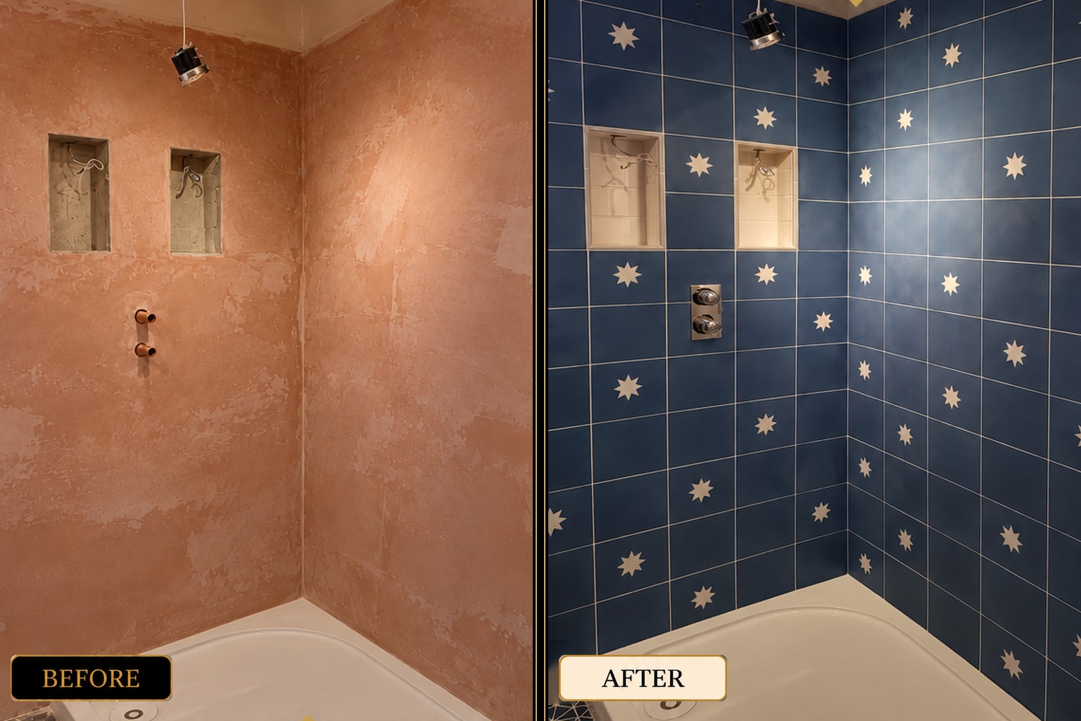 Bathroom wall and floor tiling before and after — West London