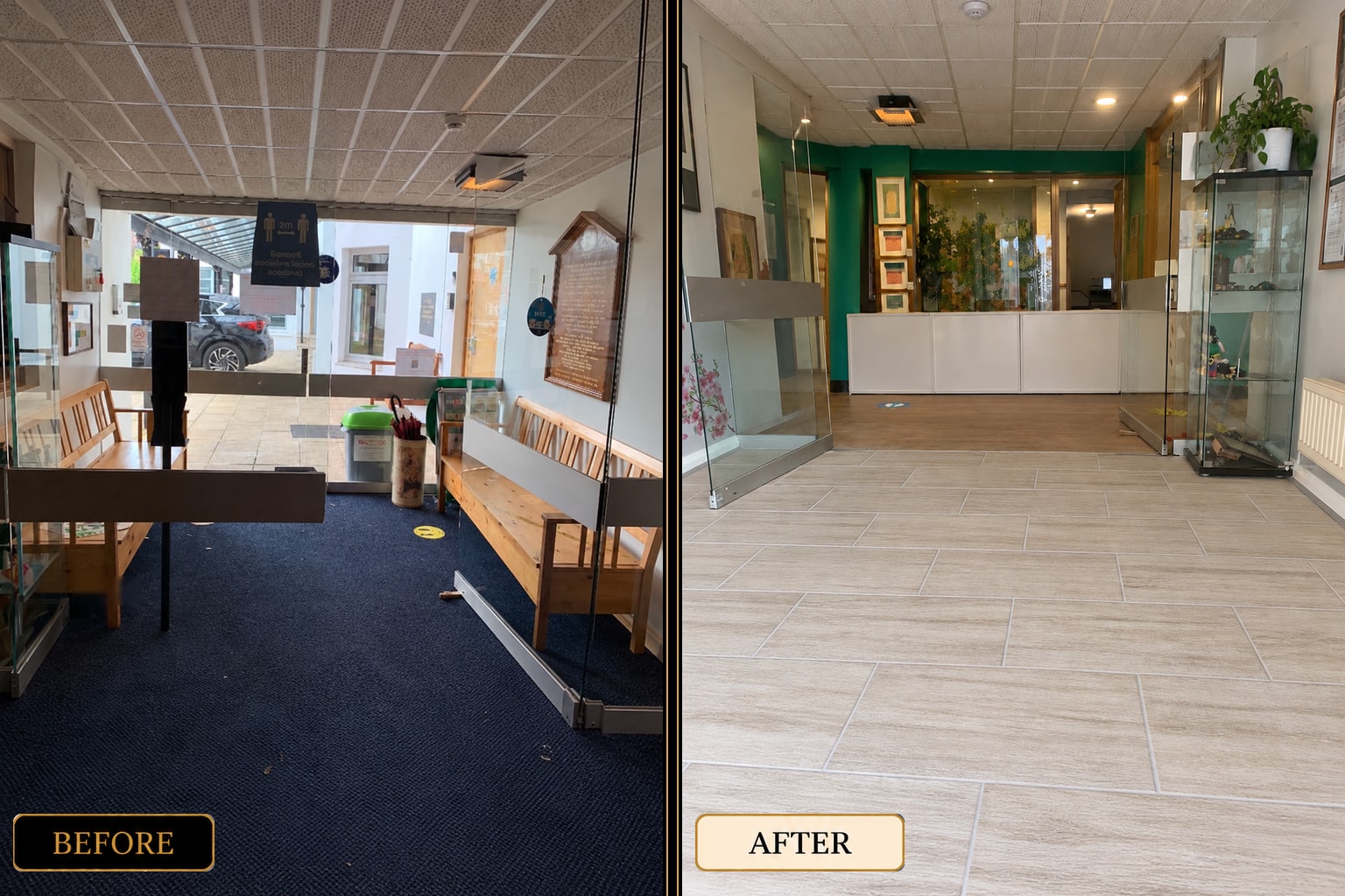 Commercial floor tiling before and after — West London