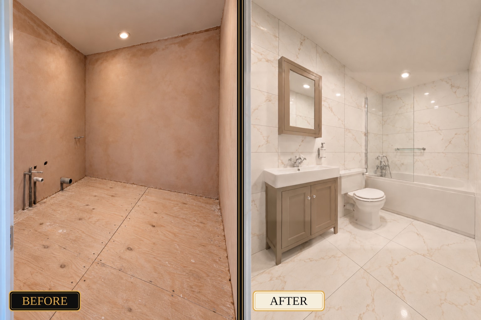 Bathroom tiling renovation before and after — West London